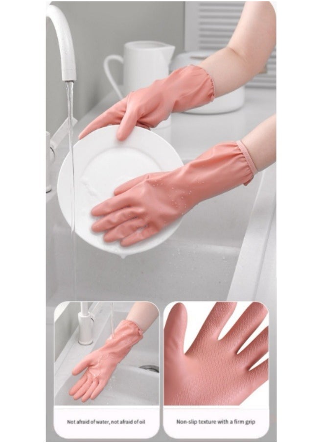 Generic Household Dishwashing Gloves Plus Velvet Thick Waterproof Durable Cleaning Gloves Kitchen Cleaning Gloves Pink  - Image 4