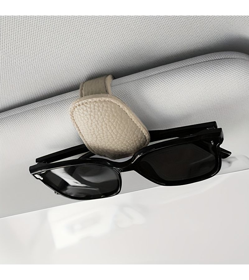 Large Lychee Pattern Beige Car Eyeglass Clip For Sun Visor Quick Access Holder - Image 4