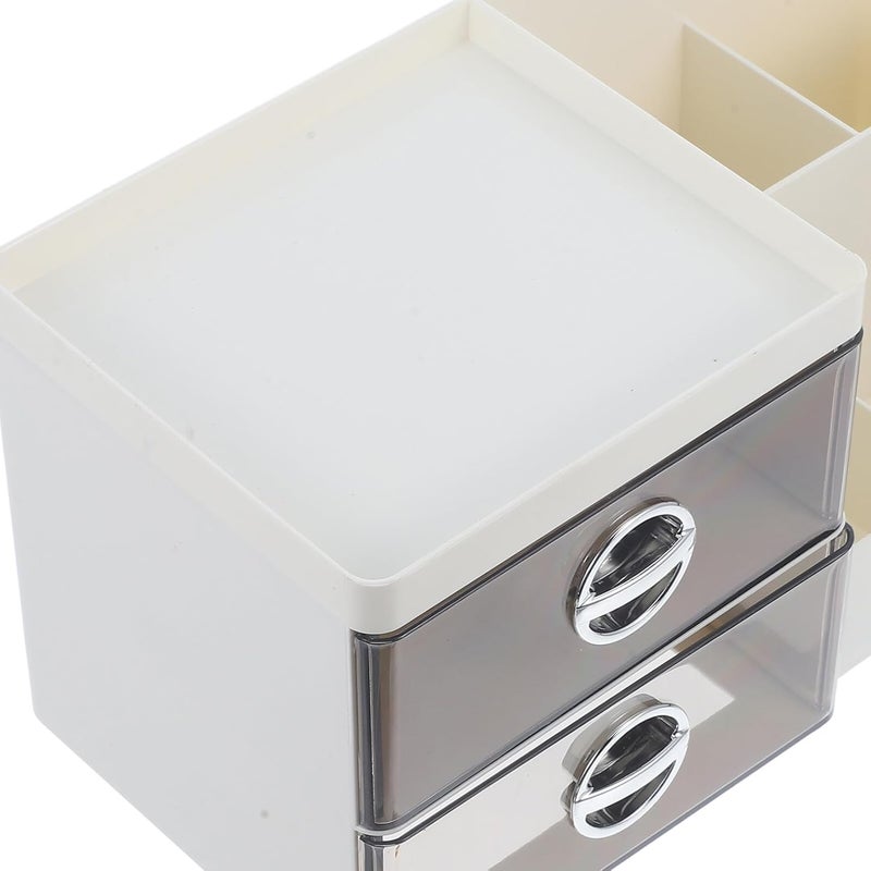 Makeup Desk Organizer with Drawer, Small Cosmetic Storage Box, Gray and White Desktop Organizer for Vanity and Bathroom Accessories - Image 3