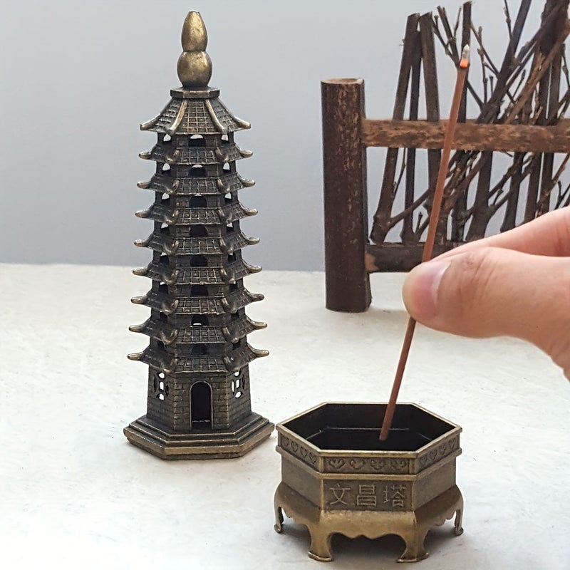 2pcs Nine Story Pagoda Incense Holder Traditional Design Base Inscribed Wenchang Pagoda Multilayer Structure - Image 3