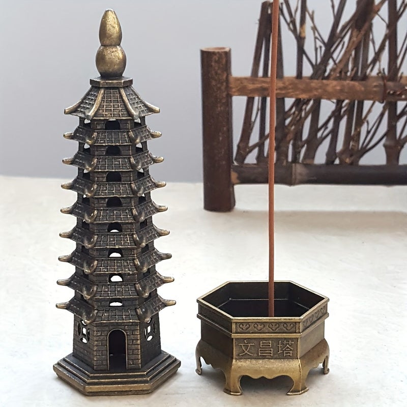 2pcs Nine Story Pagoda Incense Holder Traditional Design Base Inscribed Wenchang Pagoda Multilayer Structure - Image 1