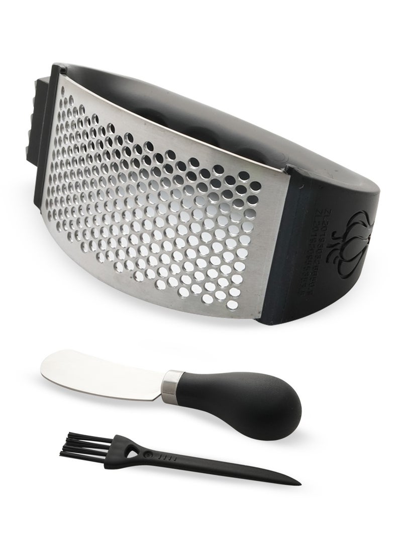 ZYMTA 4-in-1 Garlic Press Set | Stainless Steel Crusher, Peeler, Scraper & Cleaning Brush for Easy Mincing - Dishwasher Safe - Image 3