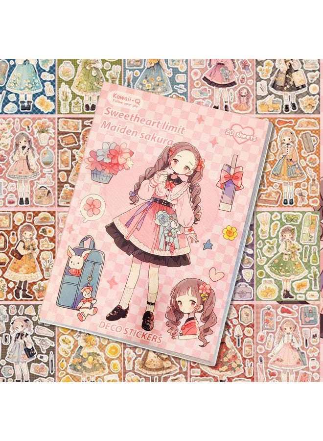 FunBlast Kawaii Stickers Book - 20 Sheets/400 Stickers, Japanese Style Decorative Stickers, Self-Adhesive Kawaii Sticker, Cartoon Theme Sticker for Girls (Peach) - Image 1