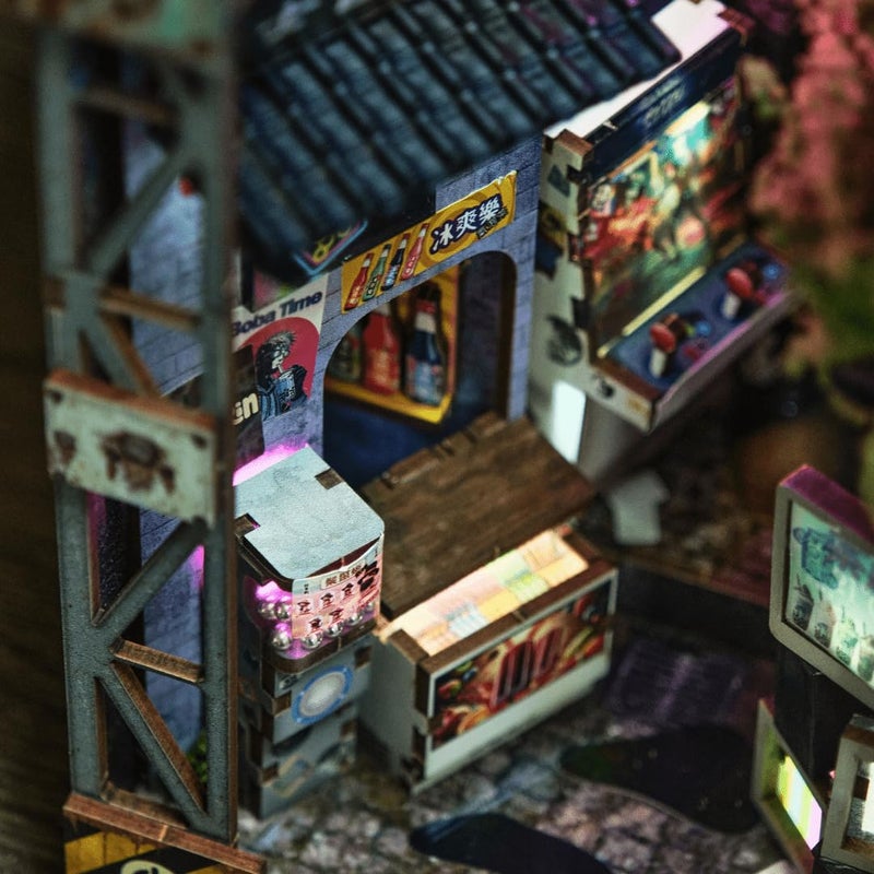 Anavrin Book Nook Kit Kowloon Walled City 2049 DIY 3D Wooden Booknook for Adults, Teens and Book Lovers, Bookshelf Insert Library Decor, Creative Gift for Family, Friends, and Elderly - Image 5