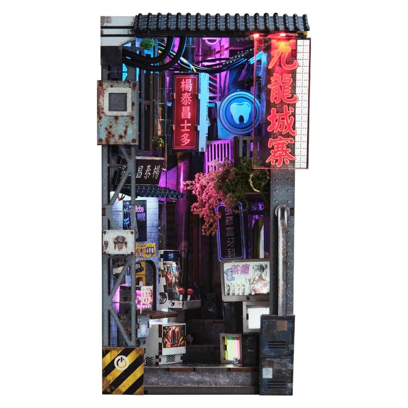 Anavrin Book Nook Kit Kowloon Walled City 2049 DIY 3D Wooden Booknook for Adults, Teens and Book Lovers, Bookshelf Insert Library Decor, Creative Gift for Family, Friends, and Elderly - Image 1