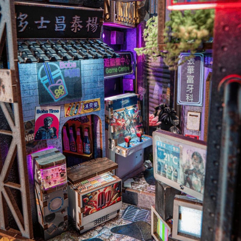 Anavrin Book Nook Kit Kowloon Walled City 2049 DIY 3D Wooden Booknook for Adults, Teens and Book Lovers, Bookshelf Insert Library Decor, Creative Gift for Family, Friends, and Elderly - Image 2