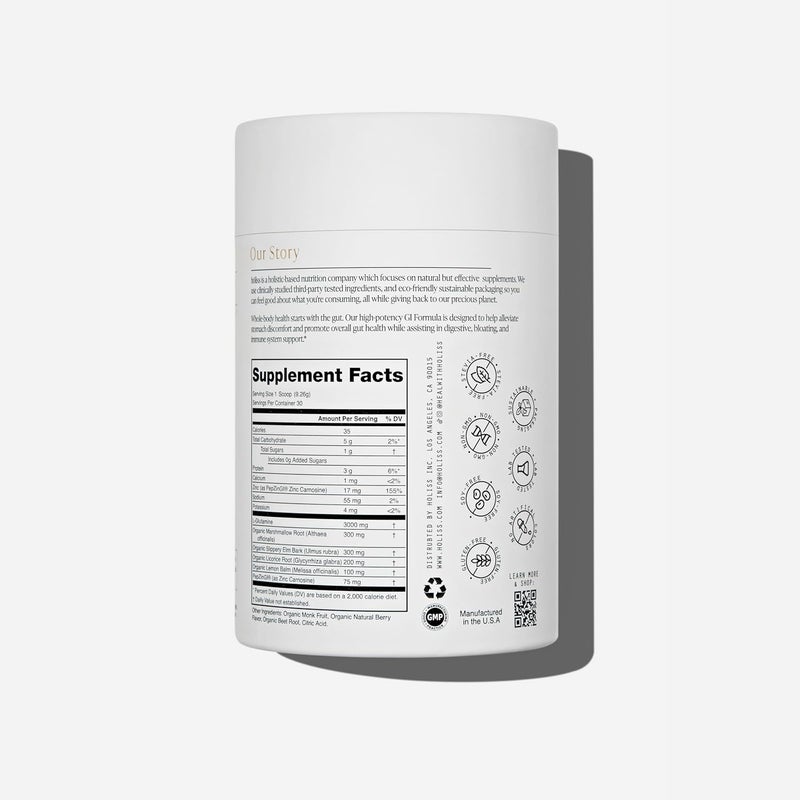 HOLISS Daily Gut Health Powder 6in1 All Natural Supplement Slippery Elm L Glutamine Lemon Balm with PepZinGI  Bloat  Gas Relief GI Lining Repair IBS Support  Mixed Berry 30 Servings - Image 2