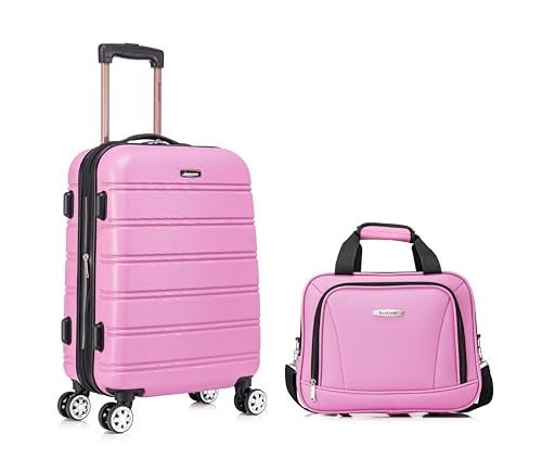 Rockland Melbourne Hardside 2 Piece Expandable Spinner Wheel Luggage Set, Carry-On 20" and Tote 14", Pink - Image 1