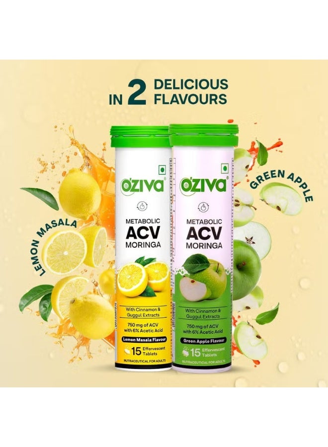 OZiva Acv Moringa|Control Cravings I Apple Cider Vinegar,Cinnamon,Guggul I No Maltodextrin & No Added Sugar I 15 Effervescent Tablets - Green Apple,Pack Of 8 (120 Tablets) - Image 4