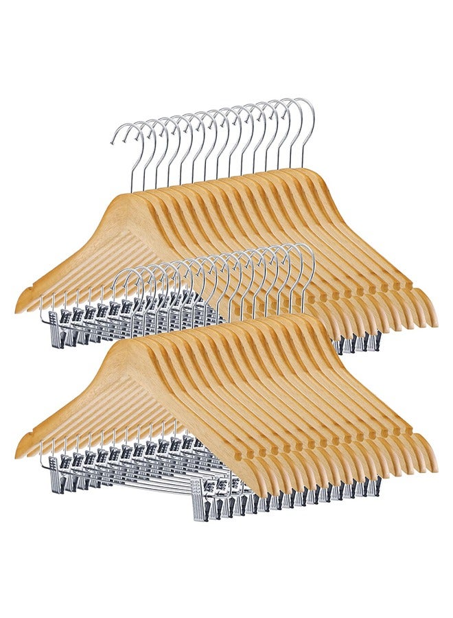 CityRiya-Long Clothes Hangers Pants Hangers Heavy Duty Skirt Hangers with Metal Clips Wooden Pant Hangers Jeans Hangers Clips Hook Hanger for Shorts Trousers Shirt Coat Suit Robe 20 Pack - Image 1