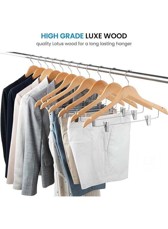 CityRiya-Long Clothes Hangers Pants Hangers Heavy Duty Skirt Hangers with Metal Clips Wooden Pant Hangers Jeans Hangers Clips Hook Hanger for Shorts Trousers Shirt Coat Suit Robe 20 Pack - Image 2