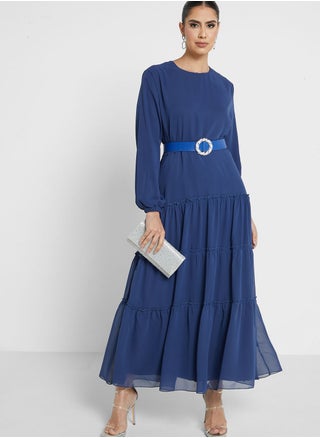 Chiffon Tiered Dress With Belt - pzsku/Z307BA5D2F37DB422911BZ/45/_/1694822792/b04dde67-ca97-4438-af12-94f2a57ce711