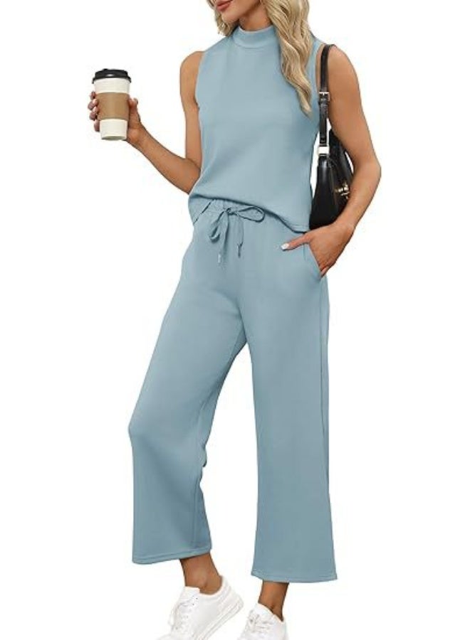 نيبمينينت Sets of Two Pieces for Women - Summer Outfits, Lounge Sets, Mock Neck Tops, Wide Leg Crop Pants, Ideal for Vacation and Travel. 

مجموعات قطعتين للنساء - أزياء صيفية، مجموعات للاسترخاء، tops برقبة مزيفة، بنطلونات قصير واسعة الساق، مثالية للإجازات والسفر. - Image 1