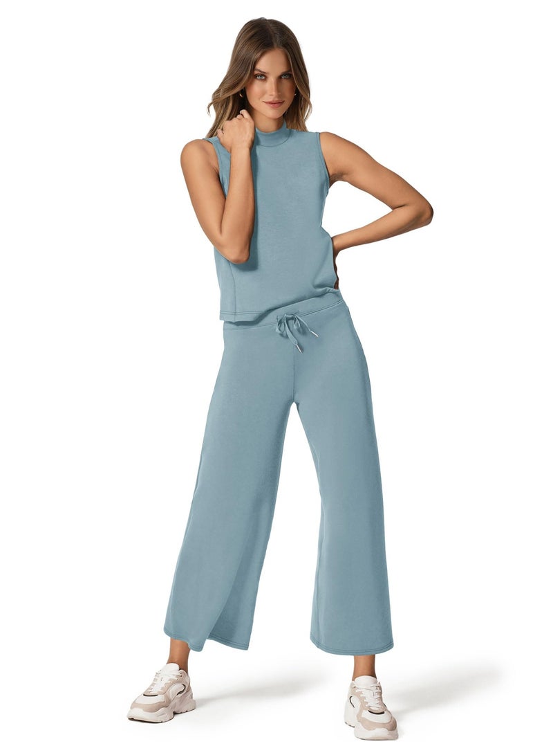 نيبمينينت Sets of Two Pieces for Women - Summer Outfits, Lounge Sets, Mock Neck Tops, Wide Leg Crop Pants, Ideal for Vacation and Travel. 

مجموعات قطعتين للنساء - أزياء صيفية، مجموعات للاسترخاء، tops برقبة مزيفة، بنطلونات قصير واسعة الساق، مثالية للإجازات والسفر. - Image 2