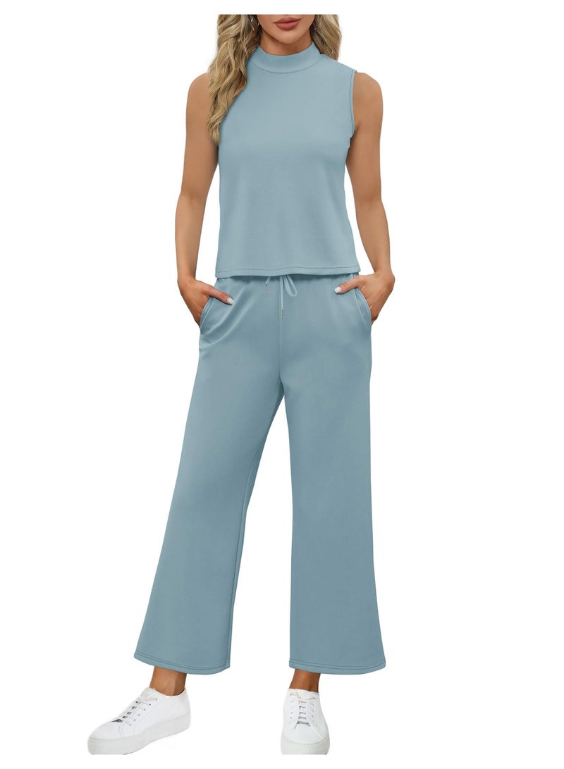 نيبمينينت Sets of Two Pieces for Women - Summer Outfits, Lounge Sets, Mock Neck Tops, Wide Leg Crop Pants, Ideal for Vacation and Travel. 

مجموعات قطعتين للنساء - أزياء صيفية، مجموعات للاسترخاء، tops برقبة مزيفة، بنطلونات قصير واسعة الساق، مثالية للإجازات والسفر. - Image 3