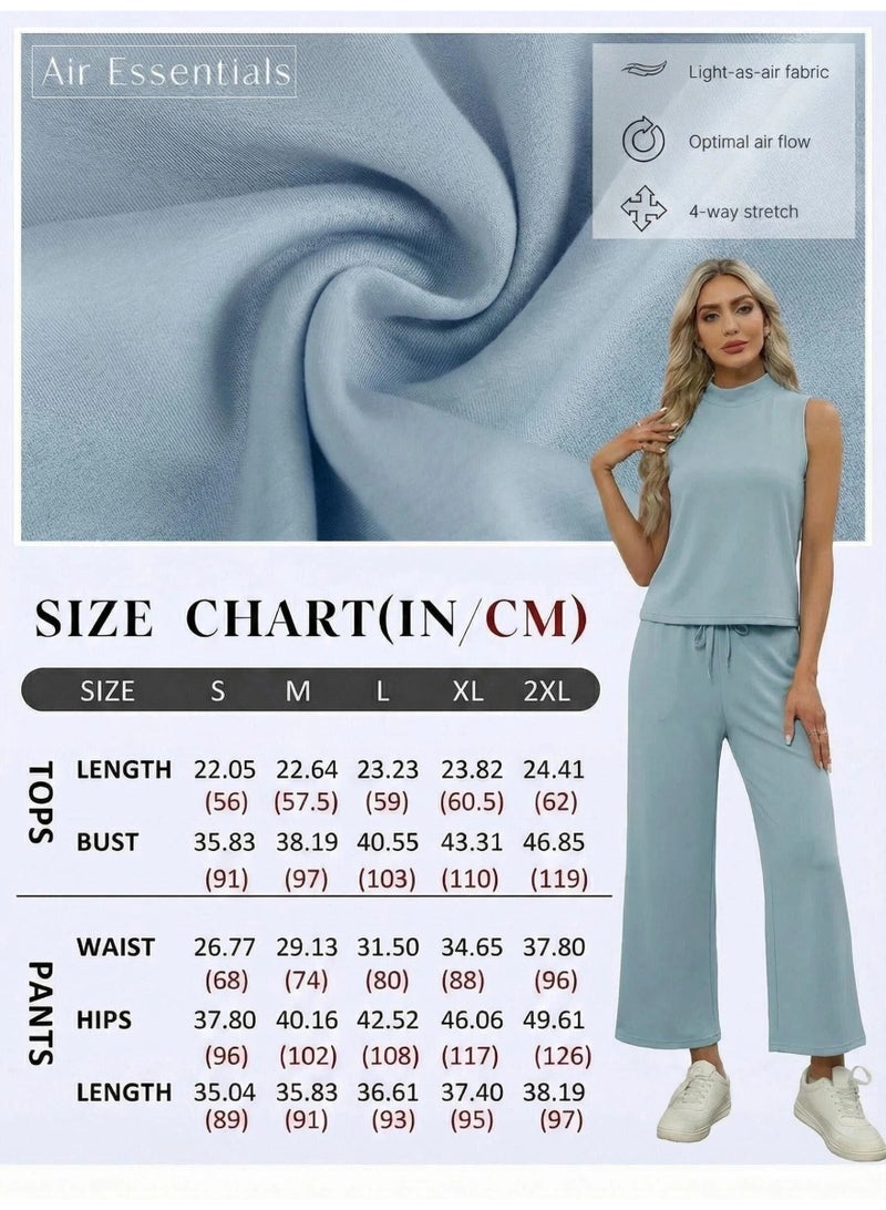 نيبمينينت Sets of Two Pieces for Women - Summer Outfits, Lounge Sets, Mock Neck Tops, Wide Leg Crop Pants, Ideal for Vacation and Travel. 

مجموعات قطعتين للنساء - أزياء صيفية، مجموعات للاسترخاء، tops برقبة مزيفة، بنطلونات قصير واسعة الساق، مثالية للإجازات والسفر. - Image 4