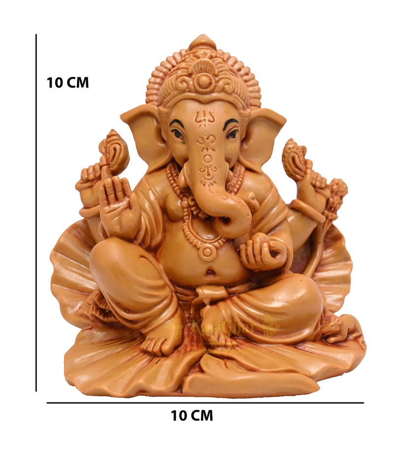 KariGhar Brown Ganesh ji Ganpati Bappa Statue Ganesha Murti Shoeflower Idol for Car Dashboard, House Warming, Home Decor, Puja Ghar, Diwali, Gifting Figurine 4 inch - Image 2