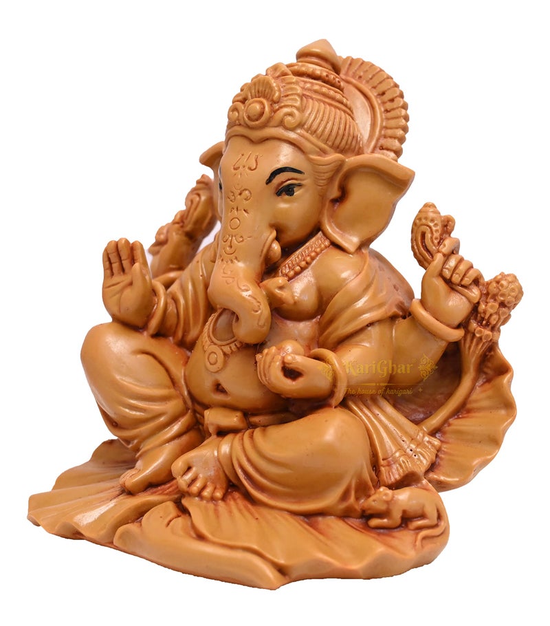 KariGhar Brown Ganesh ji Ganpati Bappa Statue Ganesha Murti Shoeflower Idol for Car Dashboard, House Warming, Home Decor, Puja Ghar, Diwali, Gifting Figurine 4 inch - Image 4