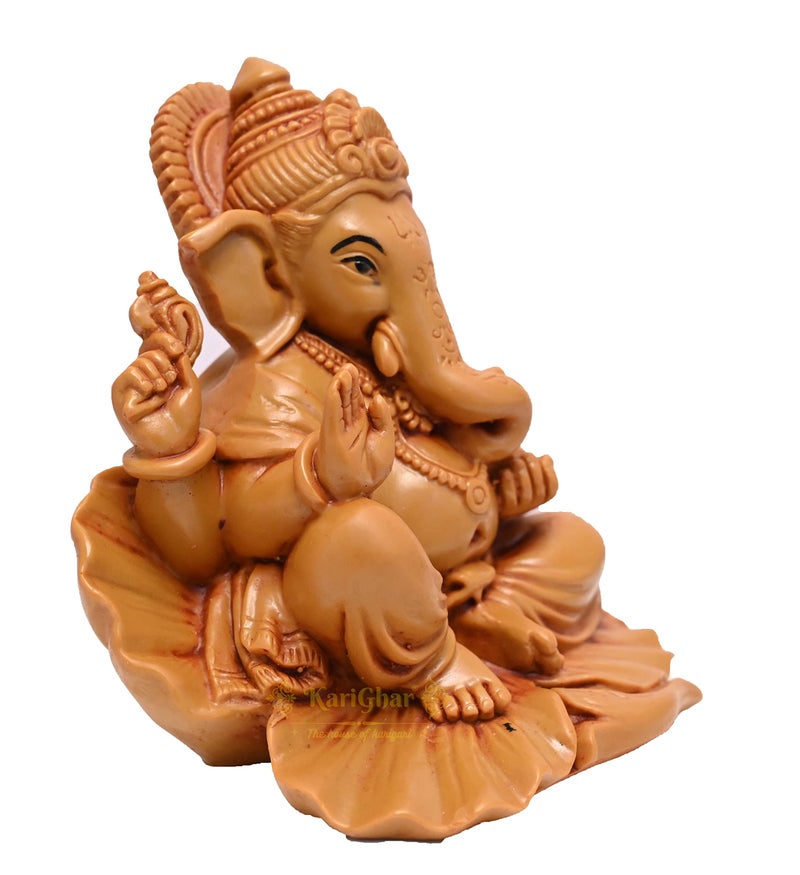 KariGhar Brown Ganesh ji Ganpati Bappa Statue Ganesha Murti Shoeflower Idol for Car Dashboard, House Warming, Home Decor, Puja Ghar, Diwali, Gifting Figurine 4 inch - Image 3