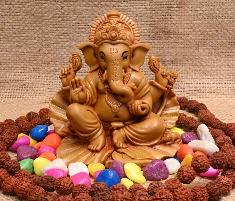 KariGhar Brown Ganesh ji Ganpati Bappa Statue Ganesha Murti Shoeflower Idol for Car Dashboard, House Warming, Home Decor, Puja Ghar, Diwali, Gifting Figurine 4 inch - Image 5