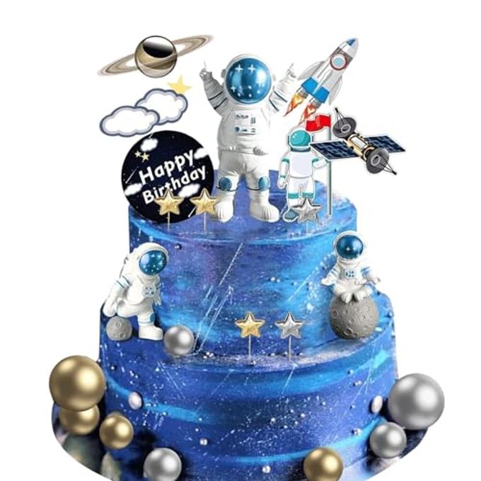 CANIPHA 22Pcs Space Cake Topper,Space Cupcake Toppers Astronaut Figurine Birthday Outer Space Themed Party Decorations Supplies Planet Rocket Pearl Balls and Star DIY Cake Toppers - Image 4