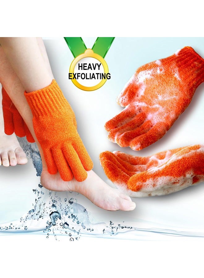 MIG4U Exfoliating Shower Gloves for Bath, Premium Nylon Body Wash Bathing Gloves for Men Women Spa, Massage and Skin Scrub, Dead Skin Remover with Hanging Loop, Orange, Regular Size - Image 2