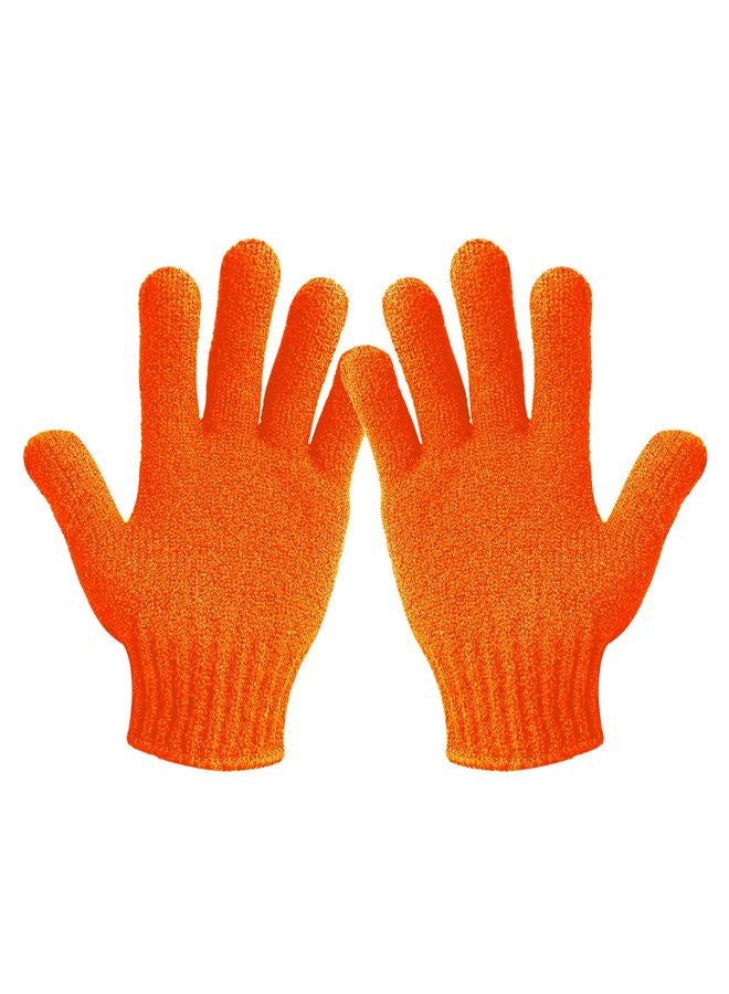 MIG4U Exfoliating Shower Gloves for Bath, Premium Nylon Body Wash Bathing Gloves for Men Women Spa, Massage and Skin Scrub, Dead Skin Remover with Hanging Loop, Orange, Regular Size - Image 1