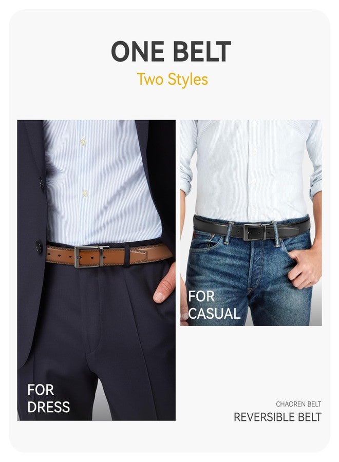 تشاورين حزام رجالي قابل للعكس من تشاورين - قطعة واحدة - حزام جلدي رجالي مناسب للسراويل الرسمية - حزام واحد، لونان - Image 4