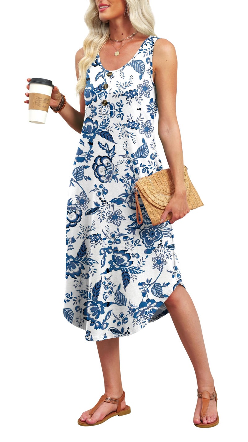 WIHOLL Plus Size Summer Dresses for Women 2026 Flowy Boho Hawaiian Beach Vacation Casual Dresses for Curvy Women Spring Dress Sun Midi Dress Maxi Dress Sundresses Blue Floral 3XL - Image 3