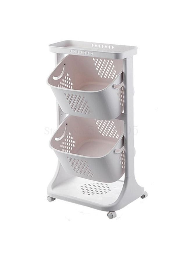 Cady One - 2-Tier Plastic Storage And Organization Basket And Stand With Wheels White - Image 1
