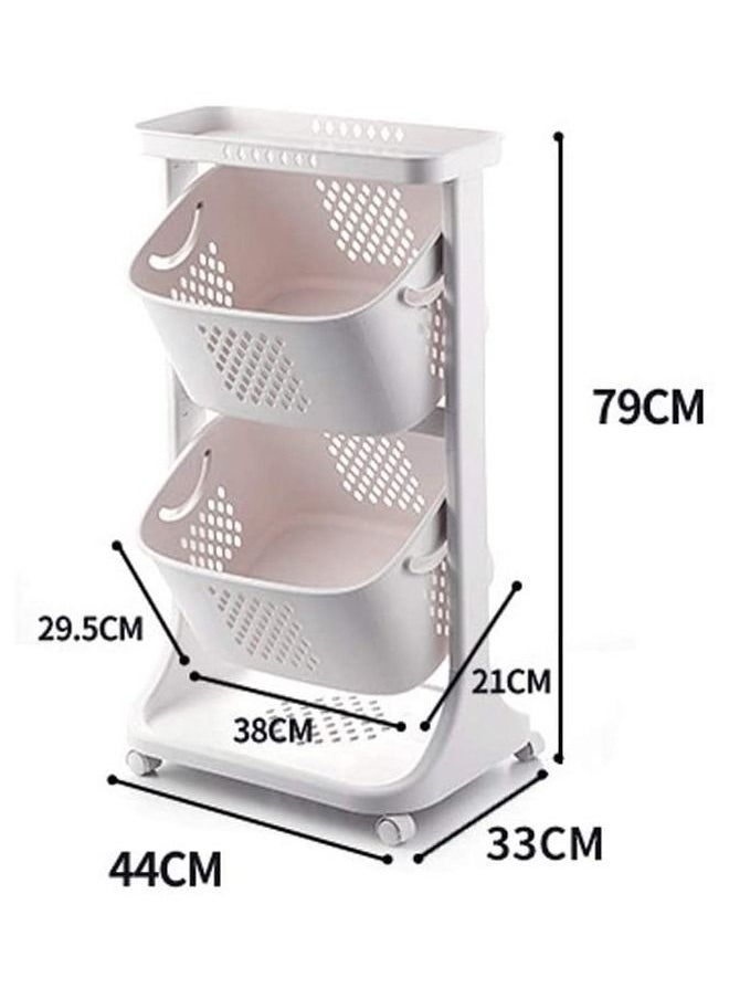 Cady One - 2-Tier Plastic Storage And Organization Basket And Stand With Wheels White - Image 1