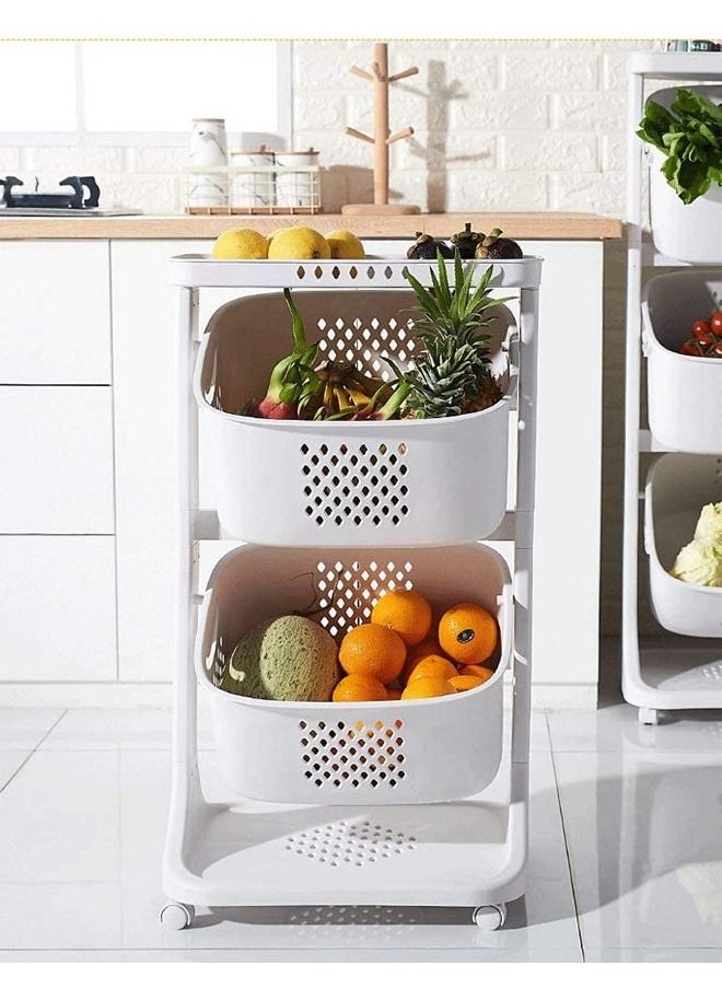 Cady One - 2-Tier Plastic Storage And Organization Basket And Stand With Wheels White - Image 1