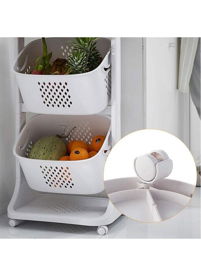 Cady One - 2-Tier Plastic Storage And Organization Basket And Stand With Wheels White - Image 1
