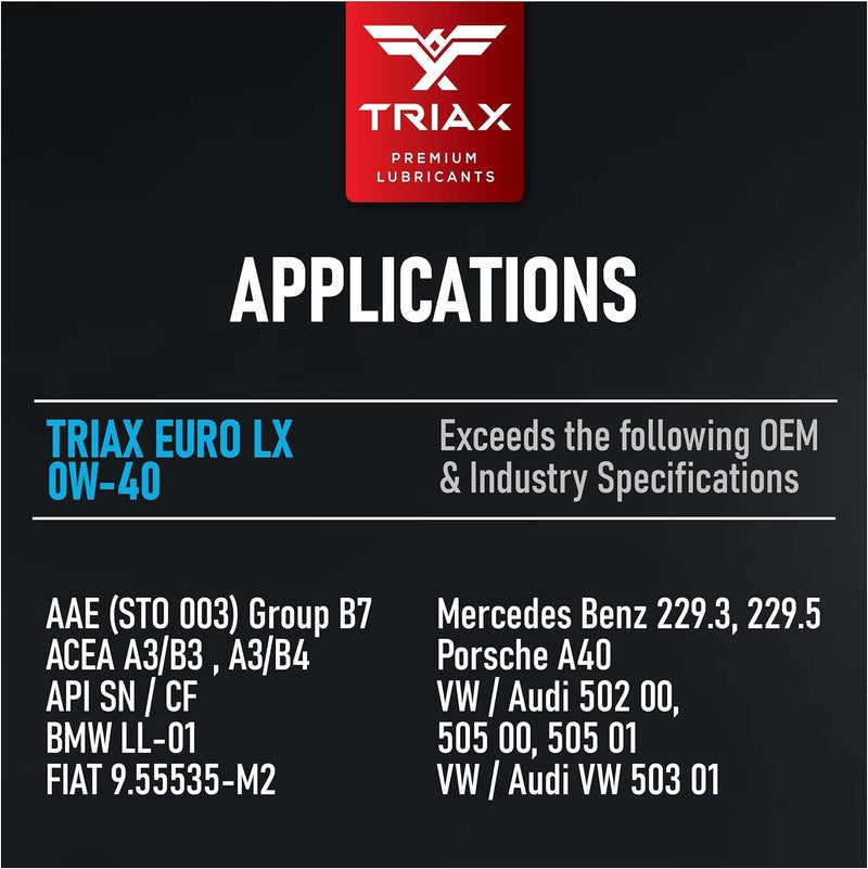 Triax Euro LX 0W-40 Full Synthetic Engine Oil - 5 Quart - Image 4