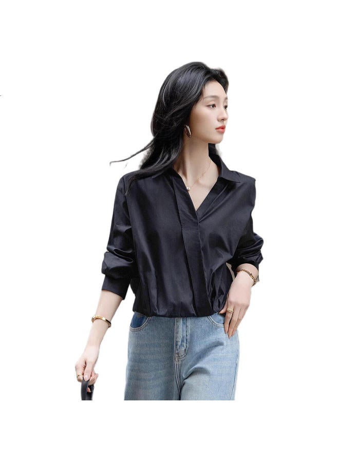 Dme "Effortless Layering" Spring Cloud Cotton Shirt With Flipped Collar And Elastic Hem To Cover Flesh Women'S Top - Image 2