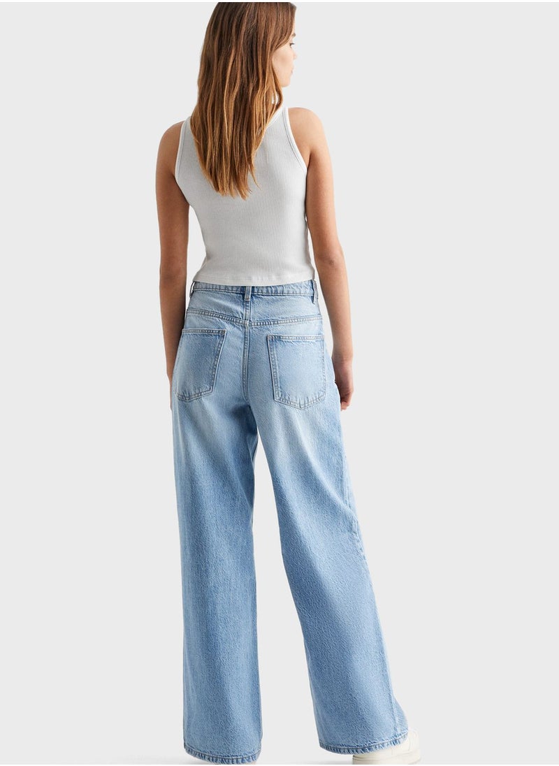 MANGO - Kids Distressed Wide Leg Jeans - Image 1
