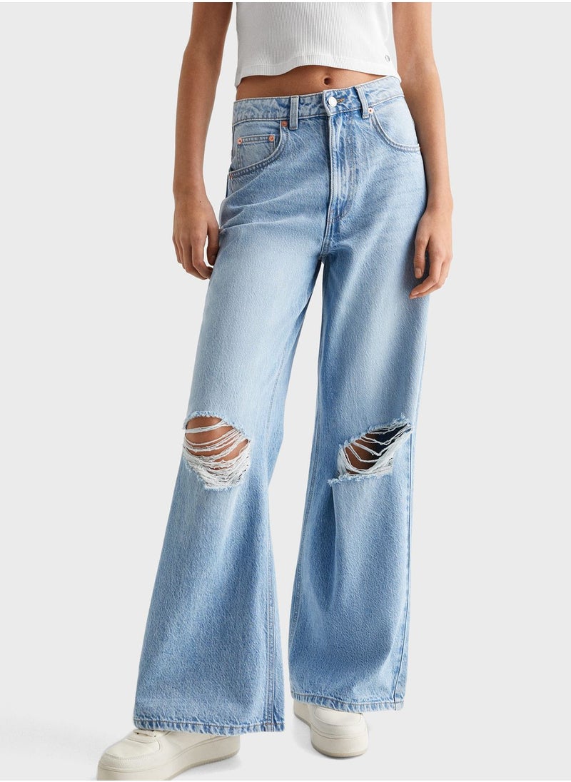 MANGO - Kids Distressed Wide Leg Jeans - Image 1
