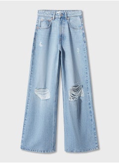 Kids Distressed Wide Leg Jeans