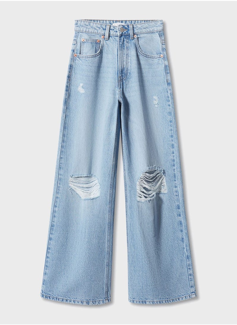 MANGO - Kids Distressed Wide Leg Jeans - Image 1