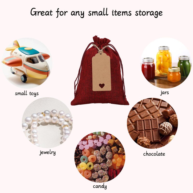 Tapleap Red Burlap Gift Bags with Drawstring - 30Pcs 5x7 Sacks for Wrapping Halloween Favors, DIY Craft, Candles, Souvenirs, For Small Business Customers, Wedding - Image 4