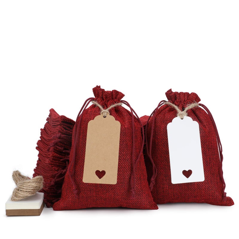 Tapleap Red Burlap Gift Bags with Drawstring - 30Pcs 5x7 Sacks for Wrapping Halloween Favors, DIY Craft, Candles, Souvenirs, For Small Business Customers, Wedding - Image 1
