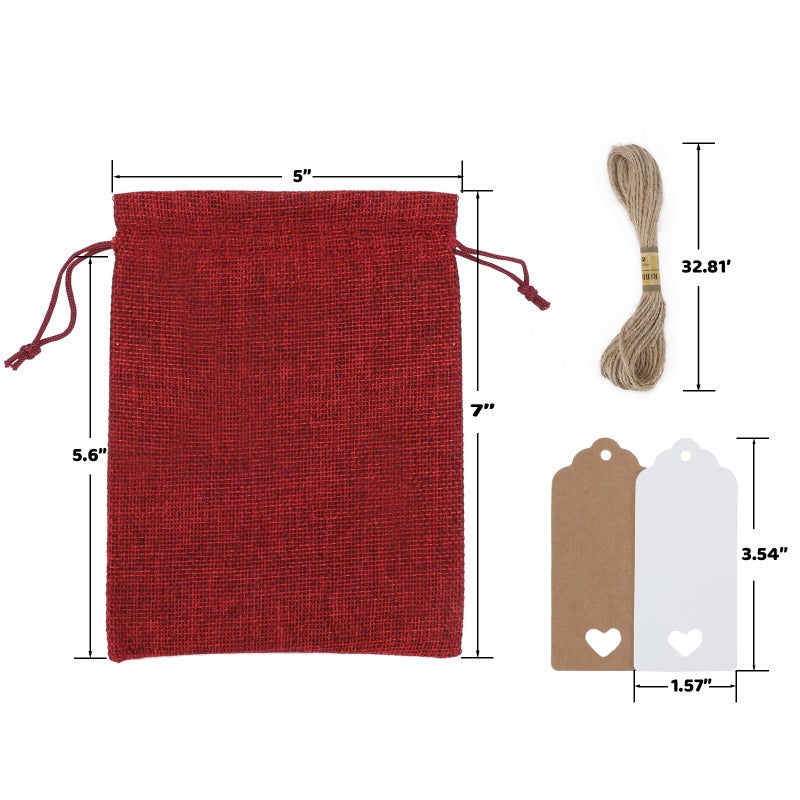 Tapleap Red Burlap Gift Bags with Drawstring - 30Pcs 5x7 Sacks for Wrapping Halloween Favors, DIY Craft, Candles, Souvenirs, For Small Business Customers, Wedding - Image 2
