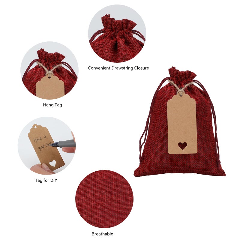 Tapleap Red Burlap Gift Bags with Drawstring - 30Pcs 5x7 Sacks for Wrapping Halloween Favors, DIY Craft, Candles, Souvenirs, For Small Business Customers, Wedding - Image 5