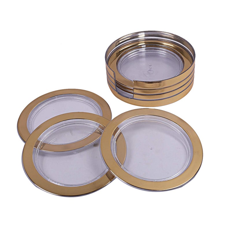 Kuber Industries Kuber Industries 6 Pieces Tea Coaster with Stand (Gold) -CTKTC024989  - Image 2
