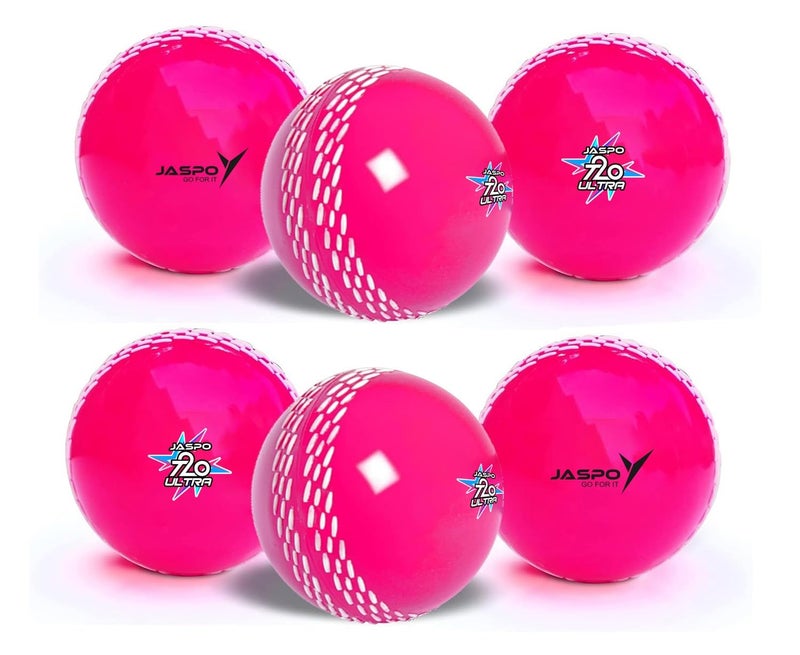 jaspo T-20 Ultra Practice Cricket Ball/Wind Balls (125-130 GMS) for - Indoor & Outdoor Street & Beach Cricket (Pack of 6) (Pink) - Image 1