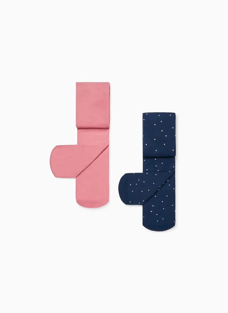Zippy 2-Pack Microfiber Tights for Girls, Pink/Dark Blue