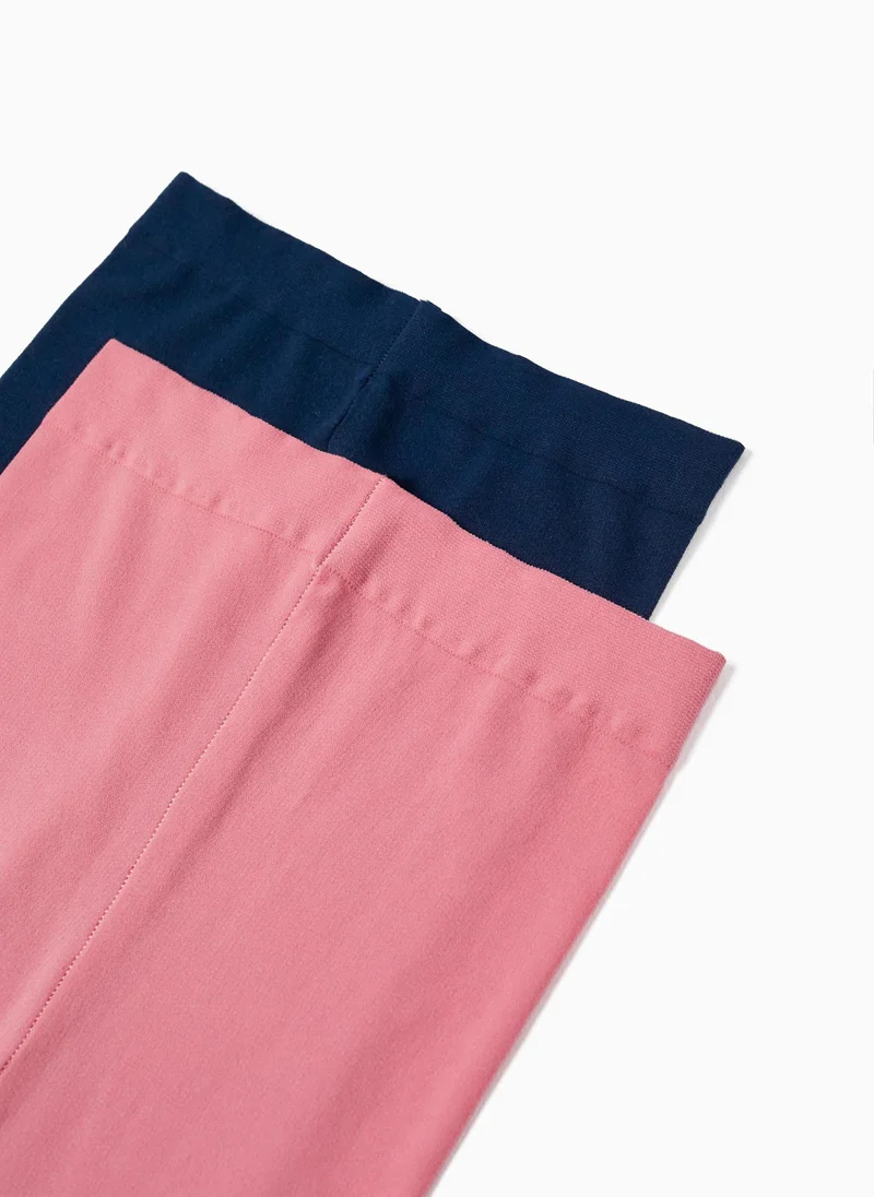 Zippy 2-Pack Microfiber Tights for Girls, Pink/Dark Blue