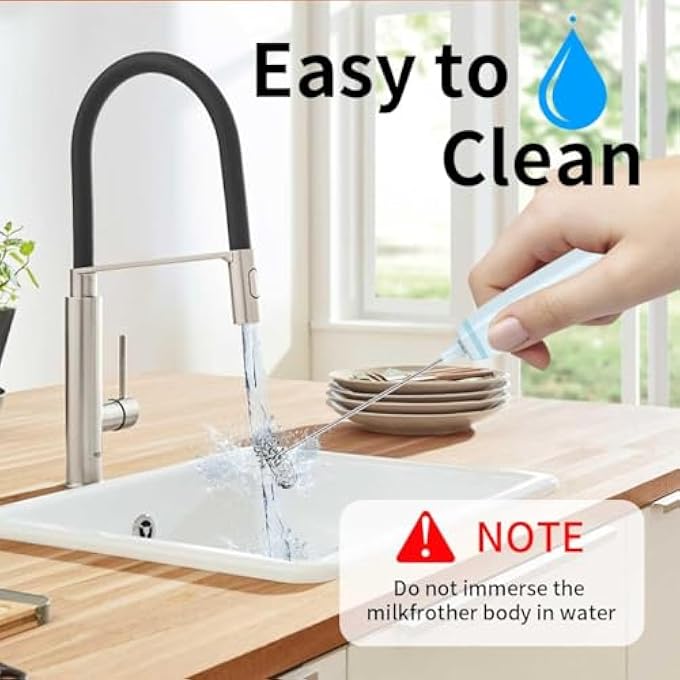 Azonee Electric Milk Frother Handheld Rechargeable TypeC Foam Maker With 2 Stainless Steel Whisks 3Speed Drink Mixer For Latte Cappuccino Coffee Eggs Waterproof  Easy Clean Design - Image 4