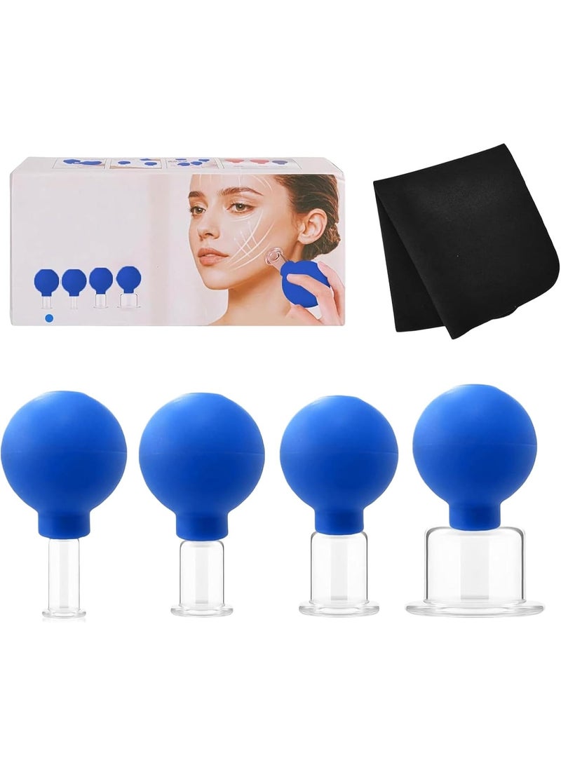 Glass Massage Cups Set, 4-Piece Facial and Body Cupping Cups with Silicone Suction Balls for Face, Neck, Back, Legs and Massage - Image 1