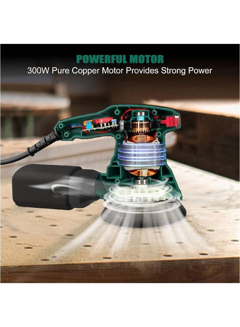 HYCHIKA Orbital Sander, HYCHIKA 300W 13000RPM Random Orbital Sander, 6 Variable Speeds, 125mm 12Pcs Sandpapers, Electric Sander with Dust Collection Ideal for Sanding, Polishing Wood, DIY, Home Improvements - Image 4